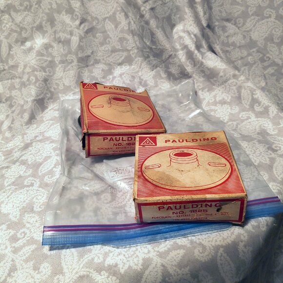 2 Vintage white 4" Paulding Porcelain Light fixtures with ruined boxes 1625 NOS - Picture 2 of 7